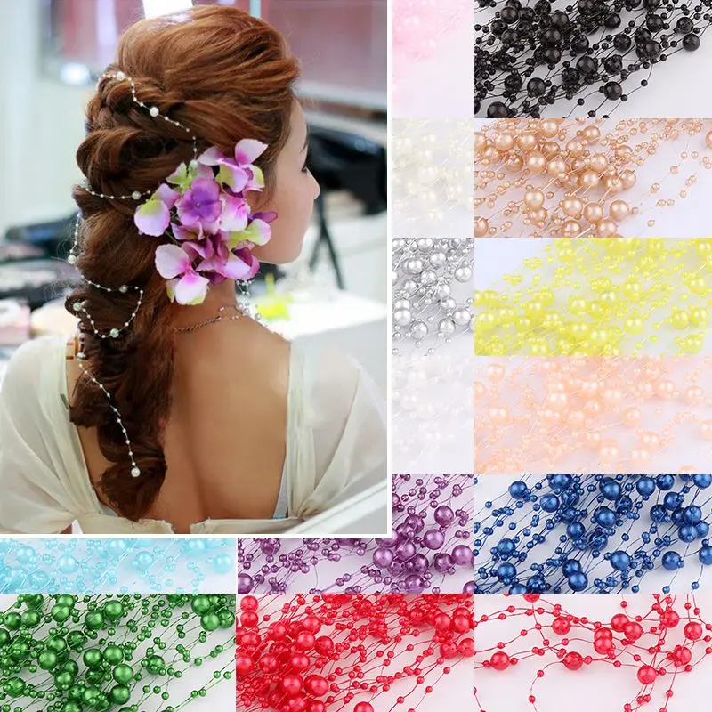 5 Meters 4pcs/lot 17Colors  Fish Line Artificial ABS Pearl Beads Chain For Garland Wedding Party Decor Hair Accessories