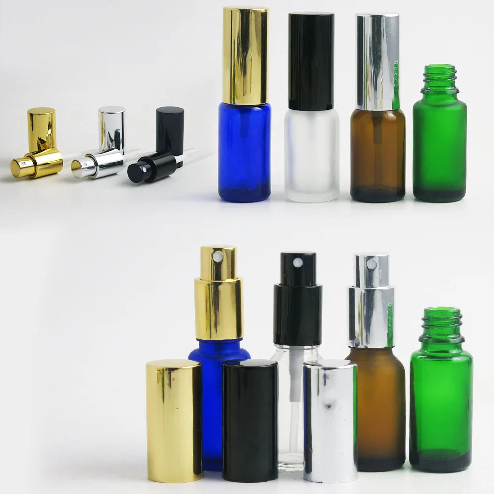 360 x 15ml Frosted Bright Glass essente Oil Bottles Containers Packaging with Gold Black Silver Spryaer for perfume Using