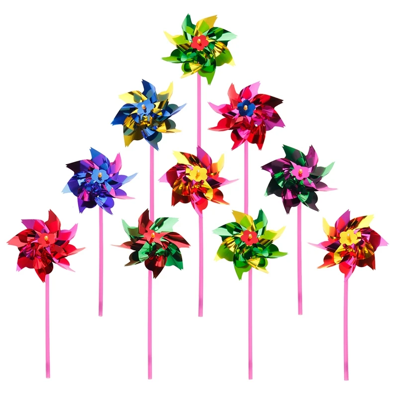 10Pcs Plastic Windmill Pinwheel Wind Spinner Garden Lawn Party