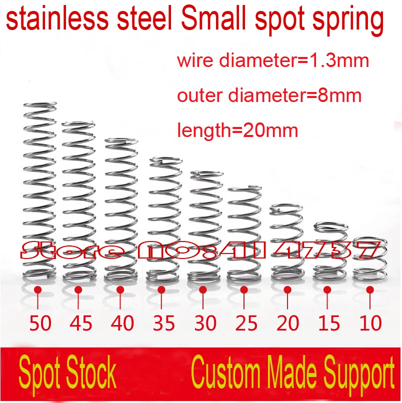 20pcs  1.3*8*20mm   stainless steel Small spot spring  1.3mm  wire micro spring compression spring pressure spring OD=8mm