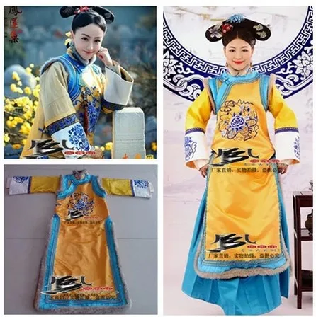 Drama TV Play Feng Huan Chao Princess Costume Yellow Winter Thick Clothes with Fur Embroidery Qing Dynasty Empress Costume