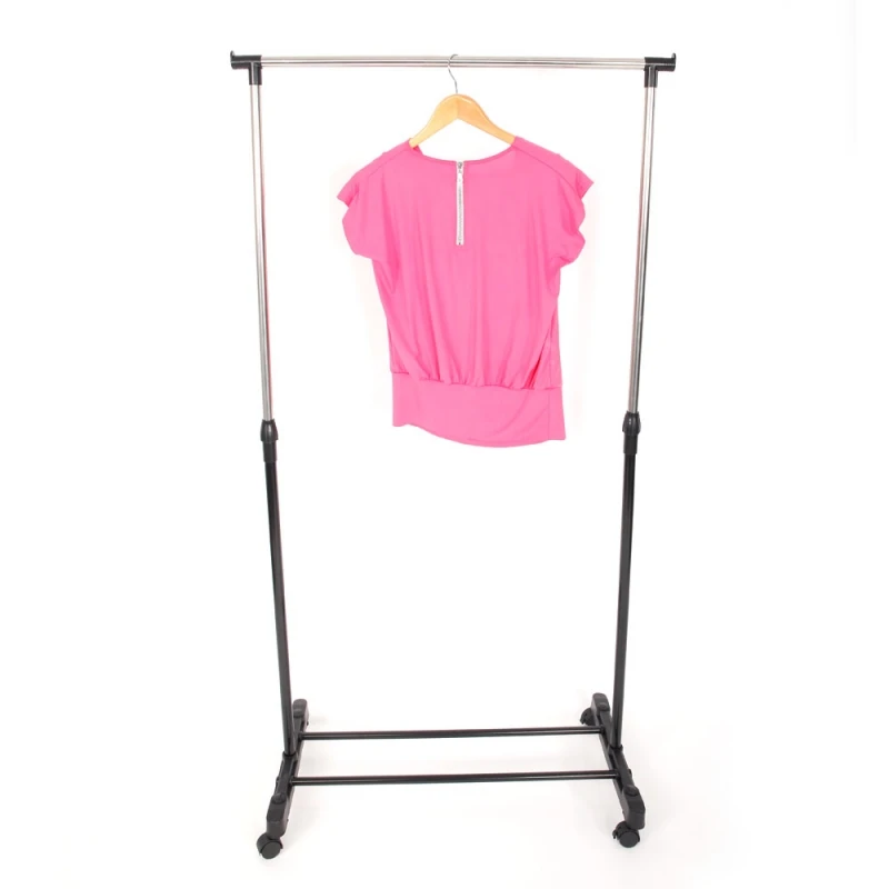 Single-Bar Rail Hanging Clothes Rack Stand Adjustable Telescopic Rolling Clothing Rack Garment Rack Hanger Wheeled - US Stock