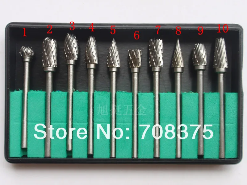 New 10pc 1/8" shank Tungsten Carbide Milling cutter Rotary Tool Burr Double Diamond Cut Rotary Set For Dremel Tools