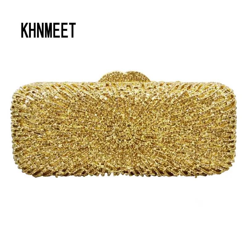 

KHNMEET Rhinestone Sparkly Gold Clutch Bag women luxury crystal evening bag lady party purse femme soiree pochette SC140