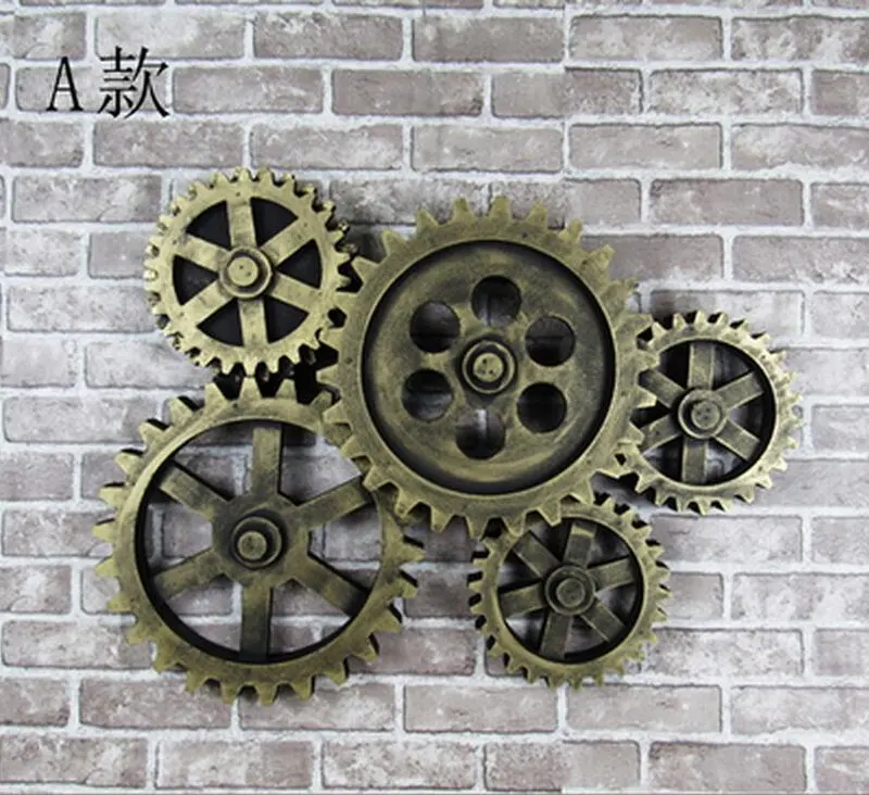 Retro Wooden Gear Wall Deco Industrial Wind Clocks Walls Hanging Bar Living Room Loft Wall Decor Pendant sets