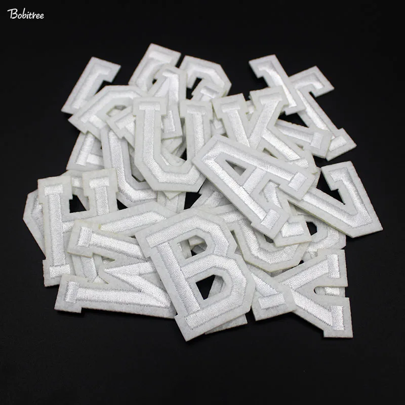 A-Z English Alphabet White Letters Patches Iron on for Clothes Embroidery Stickers DIY Cloth Decoration Sewing Supplies