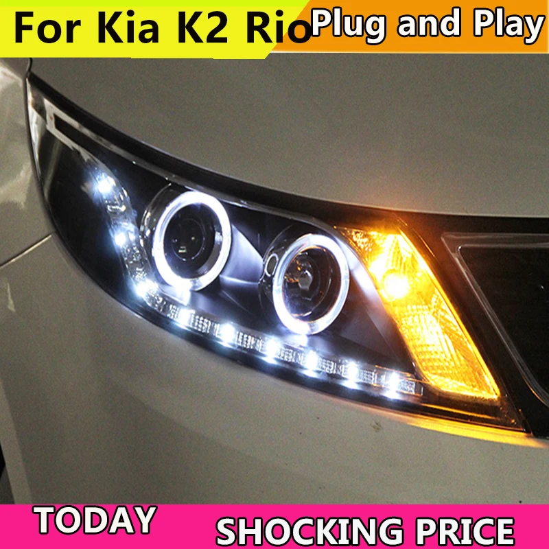 

Car Styling Head Lamp Case For Kia Rio Headlights 2011-2014 LED K2 Headlight Daytime Running Light Bi Xenon Lens Xenon Low Beam