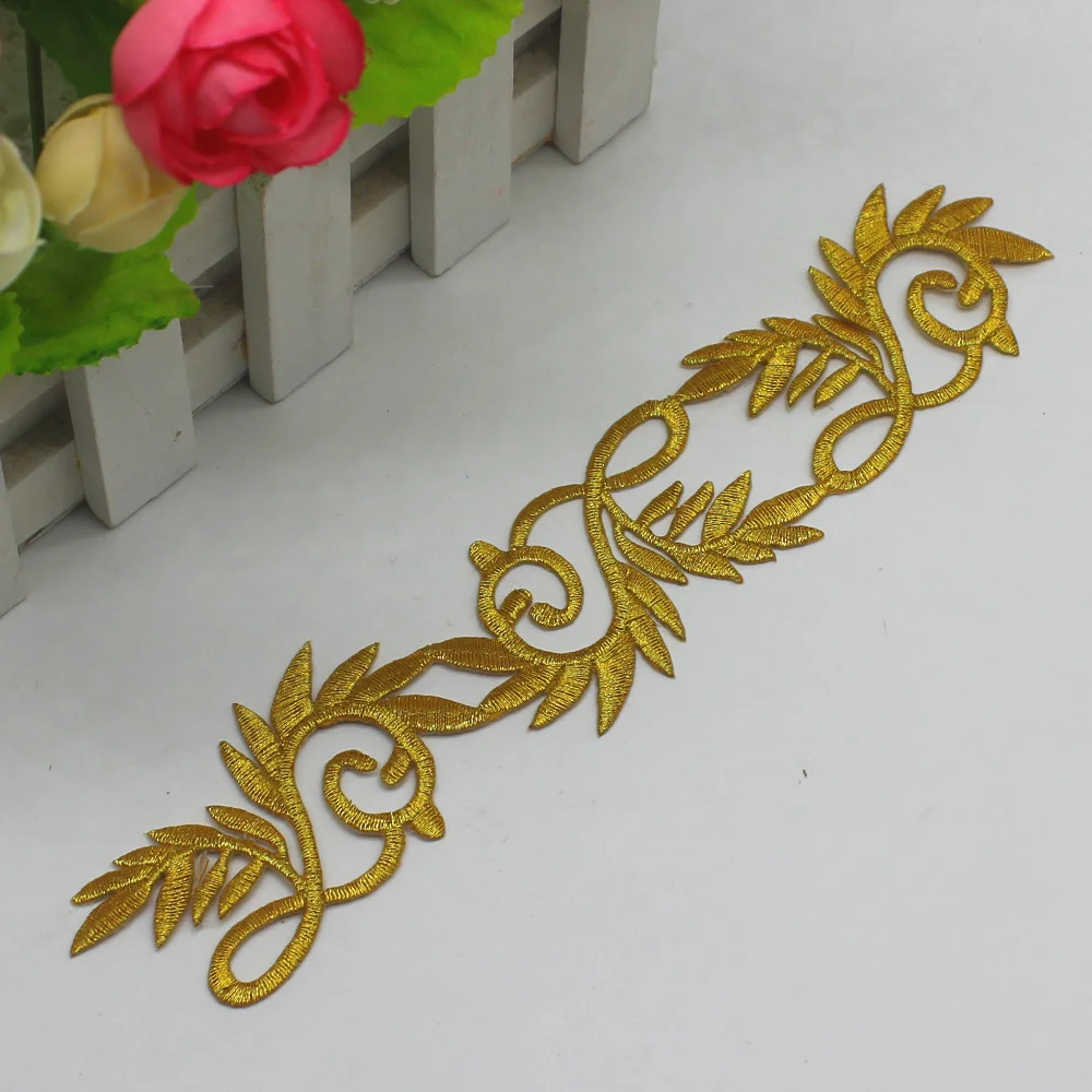 YACKALASI 5 Pieces/Lot Gold Appliqued Iron On Cosplay Costume Iron On Embroidery Gatches 20*4cm