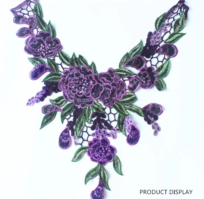 2piece Purple Tone Lace Multicolours Floral Embroidered Peony Collar Neck Venise Applique Trimming Sewing Accessories T1335