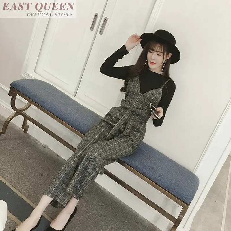 Wanita Jumpsuits 2019 Plaid Overall untuk Wanita Elegan Ankle-Length Celana Kantor Pinggang Tinggi Belted Jumpsuit Rompers DD564 L