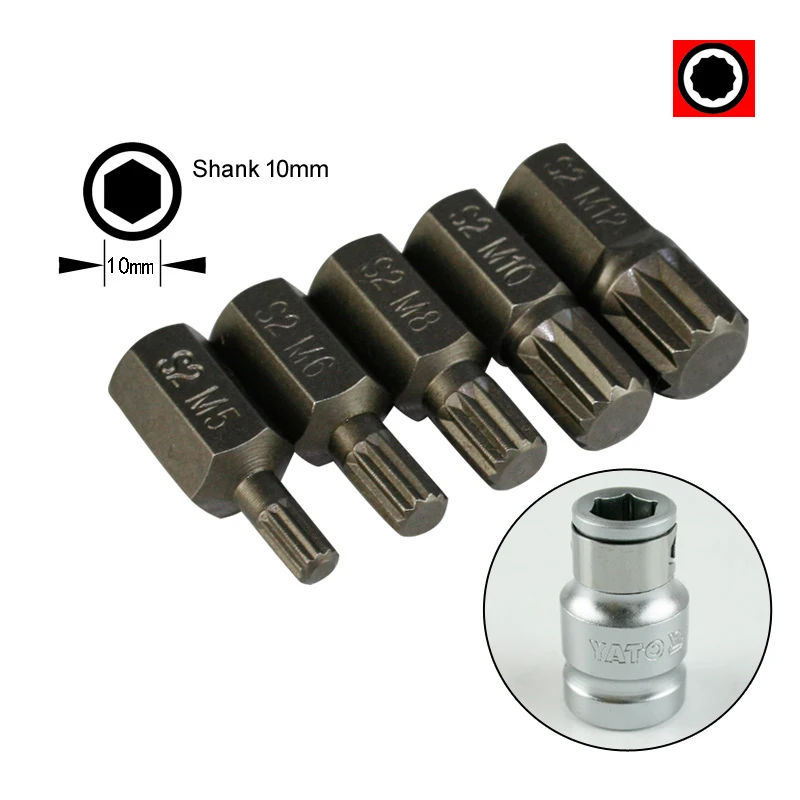 Imagem -05 - Ponteiras em para Chave de Fenda Torx Estria de 12 Pontos 10 mm Haste Hexagonal Ponteira de Impacto m5 m6 m8 M10 M12 com Adaptador de Soquete de Acionamento de 2