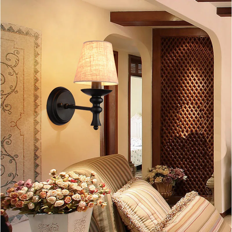 vintage lamp American rural retro decoration lamps and bedroom E14 Bulb corridor of the corridor simple cloth cover wall lamp