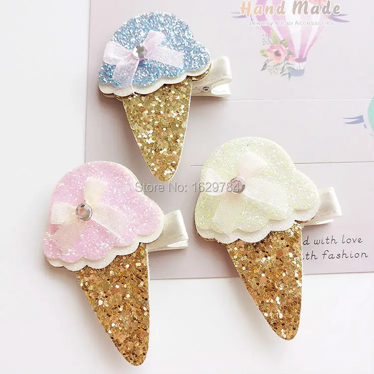 

15pcs Boutique Fashion Cute Felt Icecream Hairpins Glitter Cartoon Icecream Cone Hair Clips Princess Headwear Hair Accessories