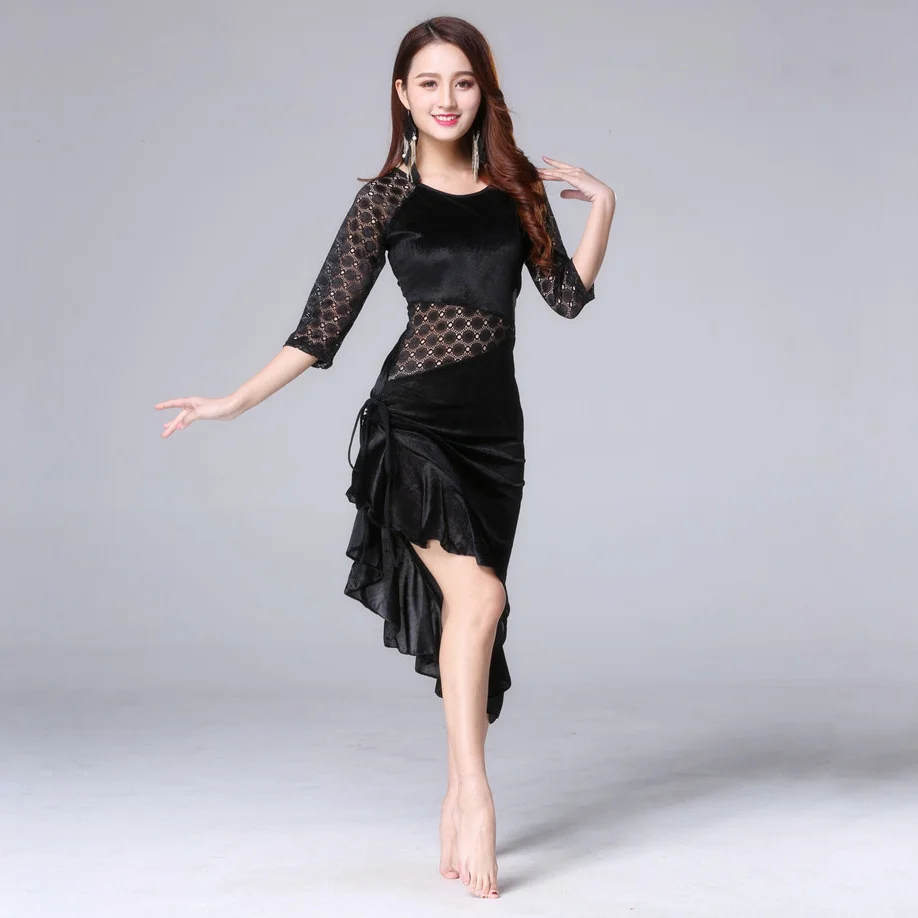 2019 Women Dance Wear Ballroom Dress Samba Costume Sexy Party Dresses Floral Lace One-piece Latin Dress Leopard