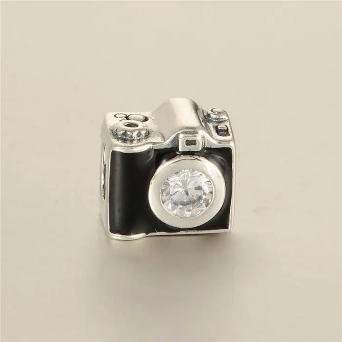 

Sentimental Snapshots Beads With Black Enamel & CZ Autumn Camera Beads 925 Sterling Silver Jewelry Fits Pandora Bracelets