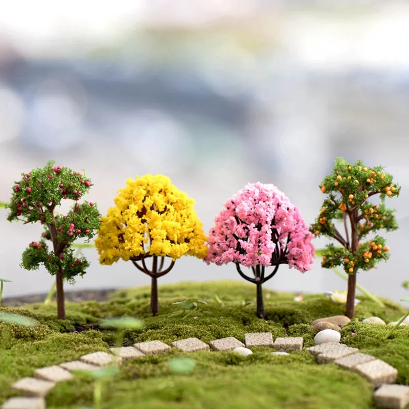 1 Pcs Mini Tree Garden Ornament Miniature Resin Tree Figurine Craft Plant Pot Fairy Garden Decor Fairy Garden Supplies