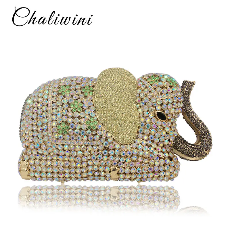 

Animal Colorful Crystal 3D Elephant Shape Women Evening Handbag and Purse Metal Wedding Prom Minaudiere Clutch Bag