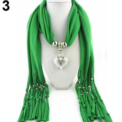 Women Fashion Soft Bead Tassels Scarf with Love Heart Charm Pendant Accessory