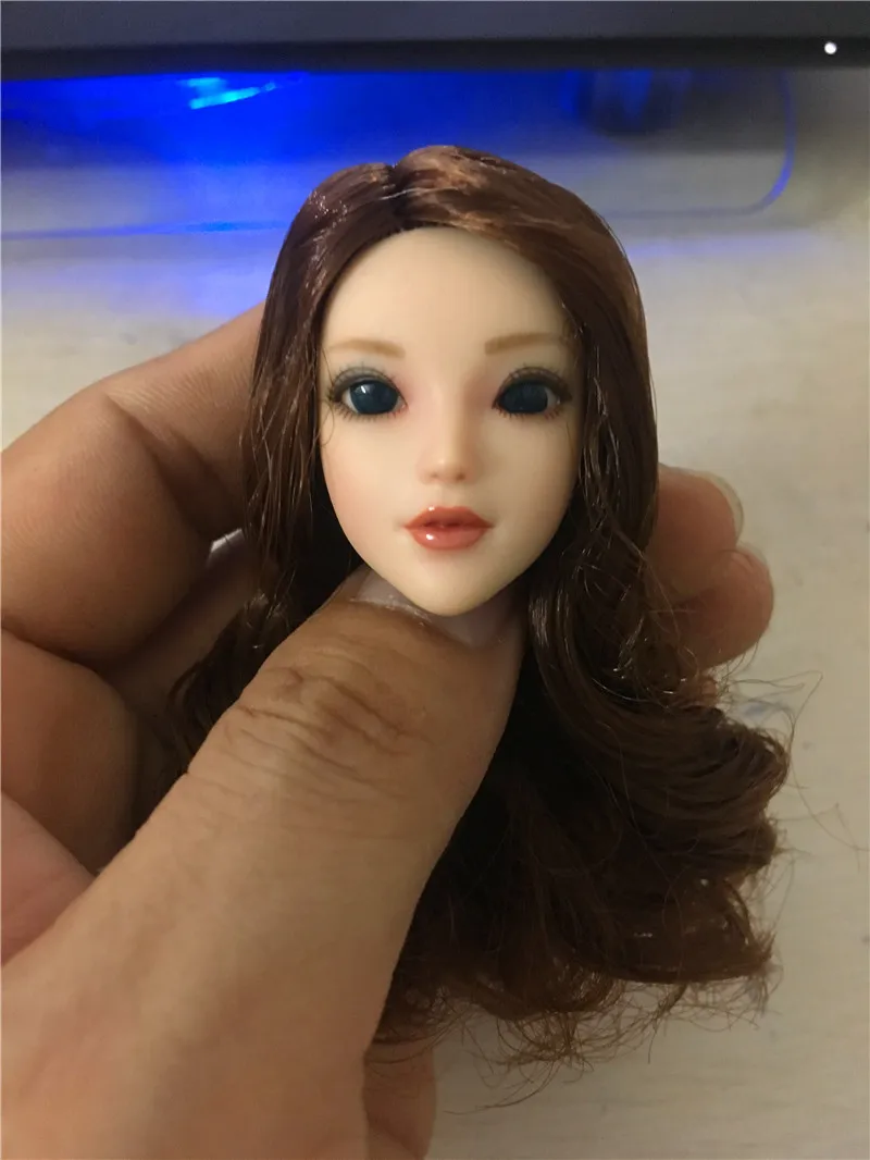 Custom 1/6 Female Head Carved BJD Pale Head Carving Painted Head Model with Movable Rolling Eyes for 12 in Action Figure Body