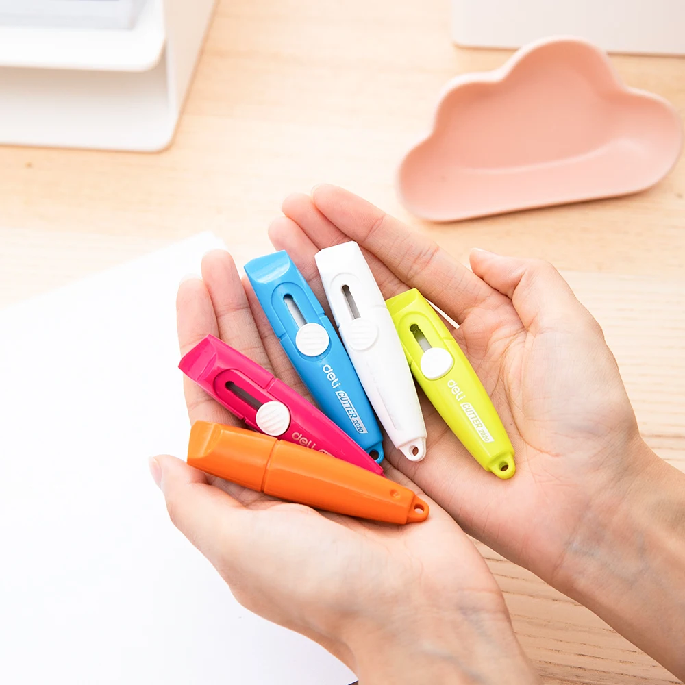 DELI-Mini cortador de papel portátil, cuchillo de corte de utilidad de Color caramelo, papelería