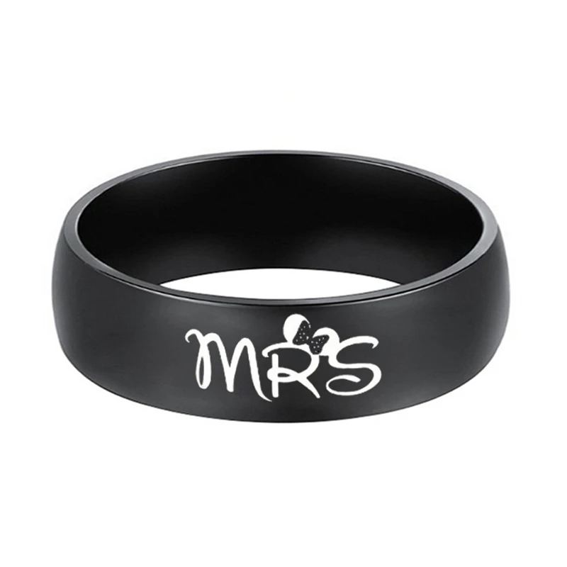 Lovers\' Ring Black Color Couple Ring Stainless Steel Wedding Mr Mrs Ring for Women and Men Promise Jewelry