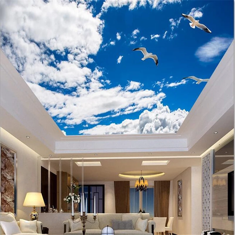 beibehang Custom wallpaper 3D Photo mural Beautiful Blue sky White Cloud Butterfly Ceiling Zenith Living room Papel de parede 3d