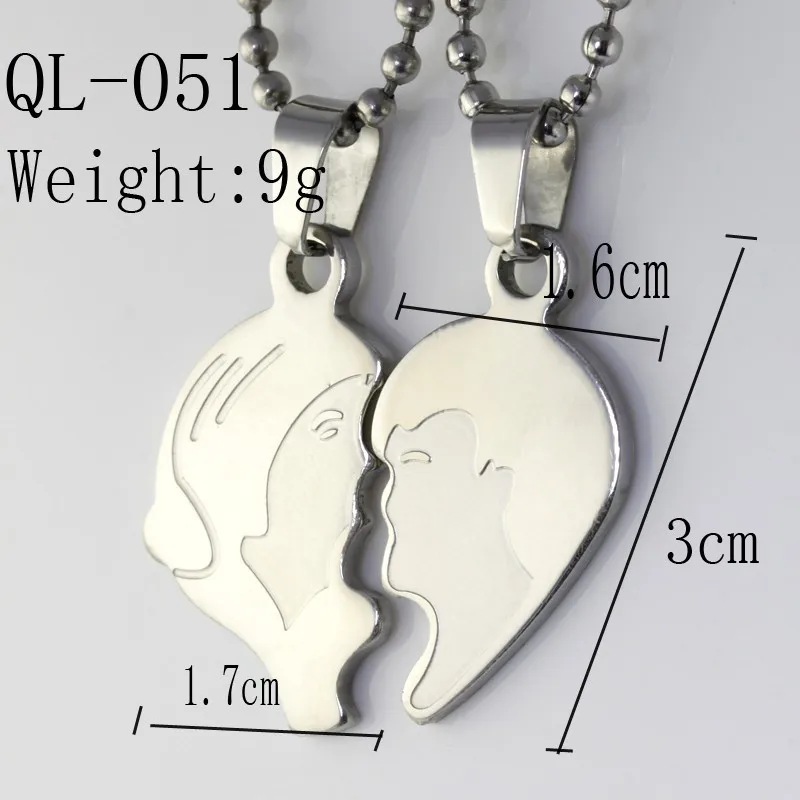 

5pairs Lot Stainless Steel sweet lover boy and girls kiss charms heart Pendant for Valentine's day