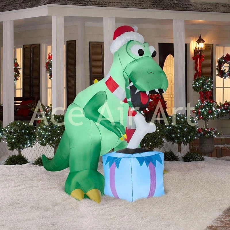 4mH or custom outdoor Christmas party prop decoration inflatable Christmas brontosaur with gifts