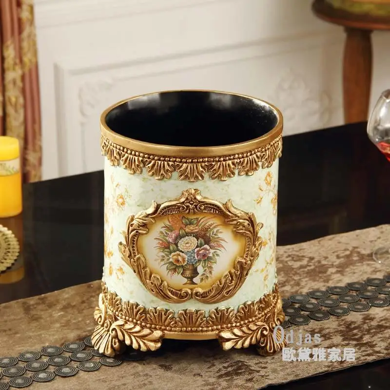 Bedroom living room European-style resin capless trash fashion creative pastoral home luxury retro round wastebasket