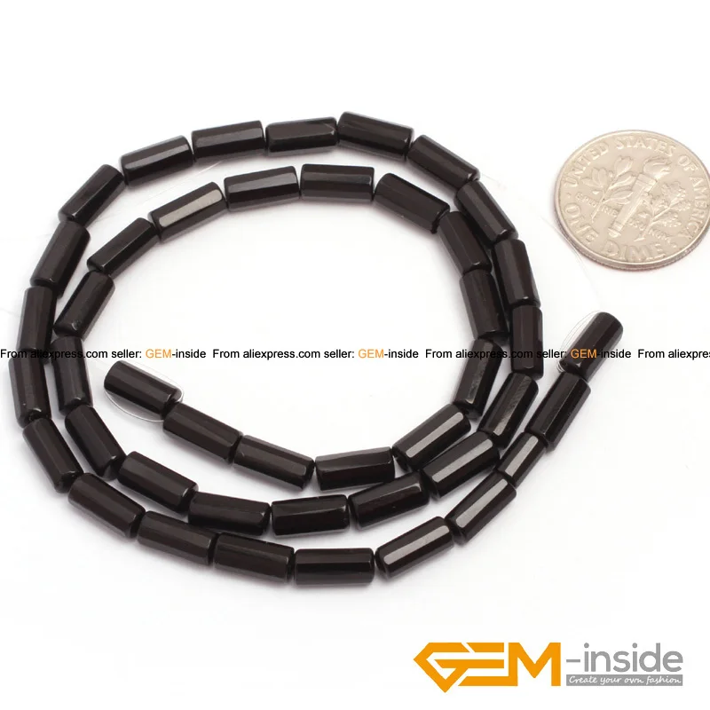 Natural Stone AA Grade Black Agates Tube Loose Spacer Beads For Jewelry Making Strand 15\