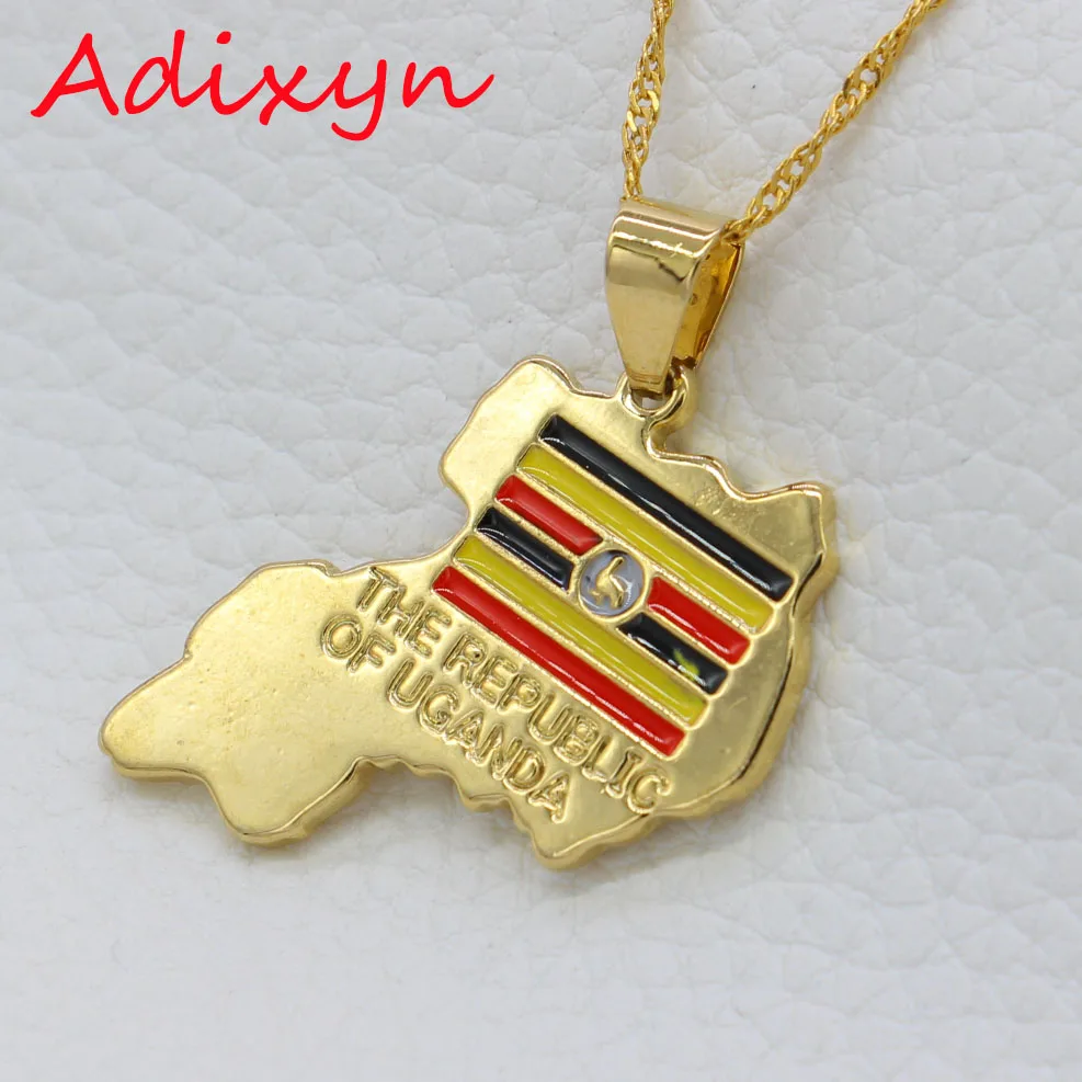 Adixyn The Republic of Uganda Map Pendant New Trendy Gold Color Women/Men Fashion Jewelry Uganda Flag Clock Pendant N11310