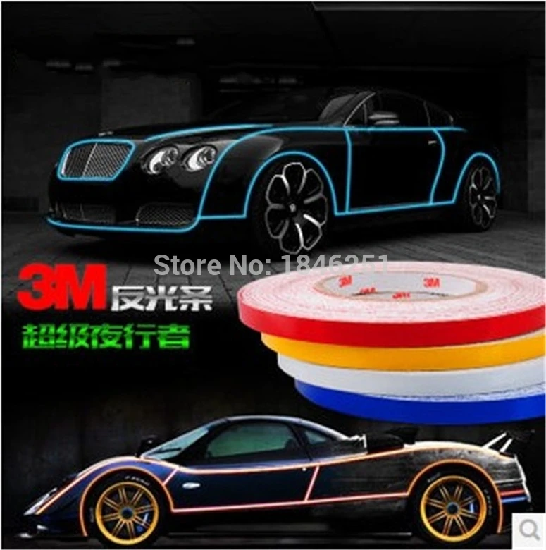 1.0CM x 5Meter DIY 3M Reflective Sticker Automobile luminous strip car & motorcycle Decoration Decals Vinyl Sticker