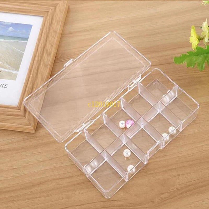 100pcs 10 Grids Clear Acrylic Empty Storage Box Beads Jewelry Decoration Nail Art Display Container Case #123