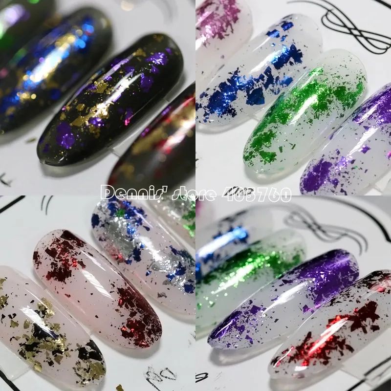 12 Grid/ชุดหรือ1 JARอลูมิเนียมที่มีสีสันไม่สม่ำเสมอHolographic Glitterฟอยล์เลื่อมเล็บกระจกFlake Pailletteเล็บDIY