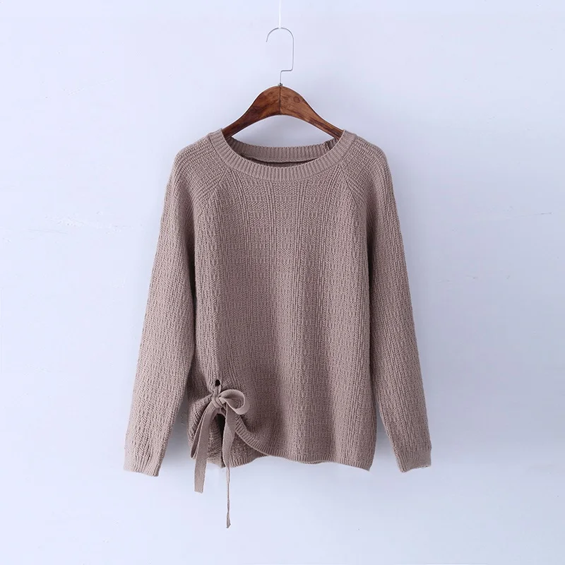 UHYTGF – pull tricoté à col rond pour femme, vêtement décontracté à manches longues avec lacets, style coréen, collection printemps-automne 272