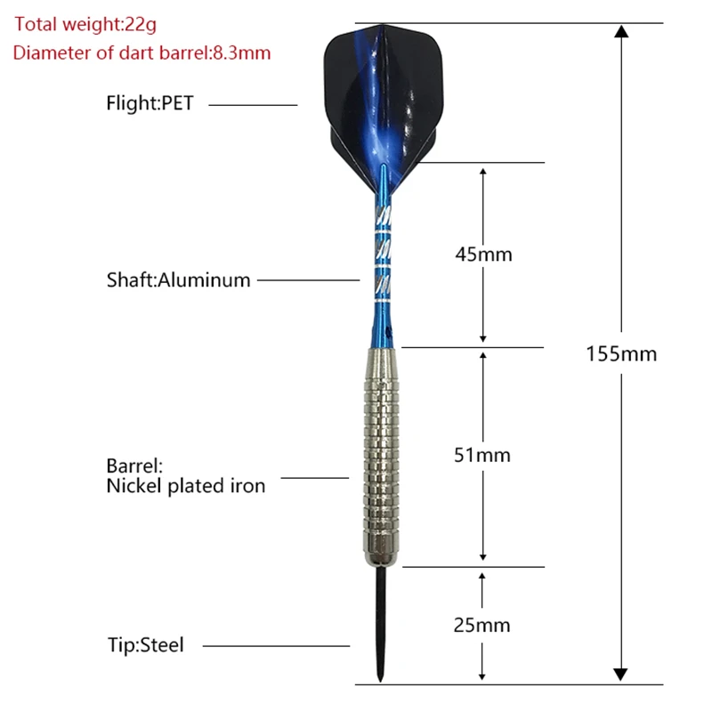 Yernea 3Pcs Hard Darts High-quality Sports Goods 22g Standard Steel Tip Darts Blue AL Darts Shafts Aurora Wing