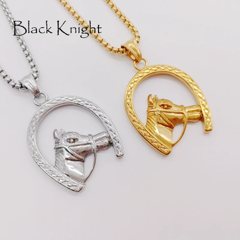 

Well polished stainless steel horse head in horseshoe necklace pendant mens hip hop jewelry necklace CAGF0305