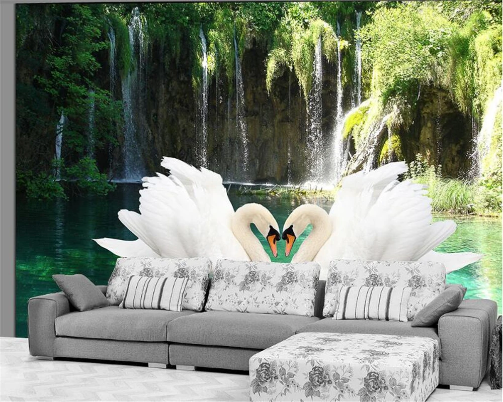 

3d Wallpaper Swan Waterfall Nature Fresh Sofa TV Background Living Room Bedroom Mural photo wallpaper for walls 3 d