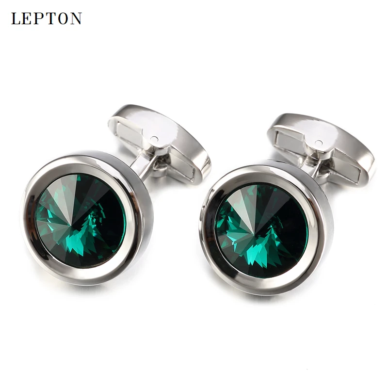 

Low-key Luxury Austria Crystal Cufflinks For Mens Lepton Brand High Quality Groom Wedding Cuff Links Gemelos With Gift