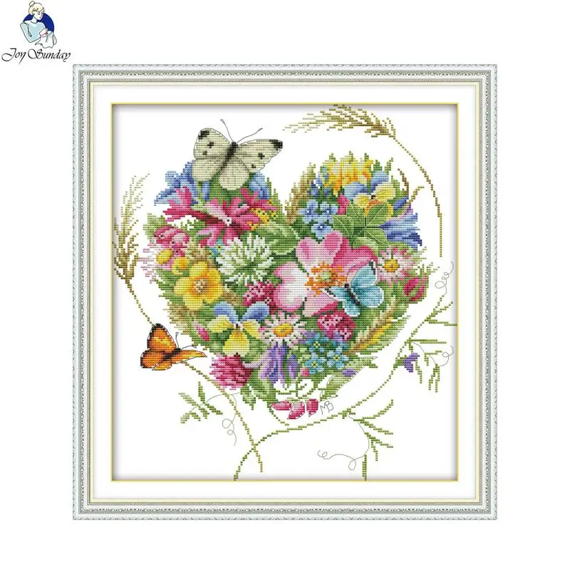 Joy sunday Butterflies love flowers Stamped Cross stitch kits DMC Needlework Embroidery DIY Handwork Fabric 14CT and 11CT