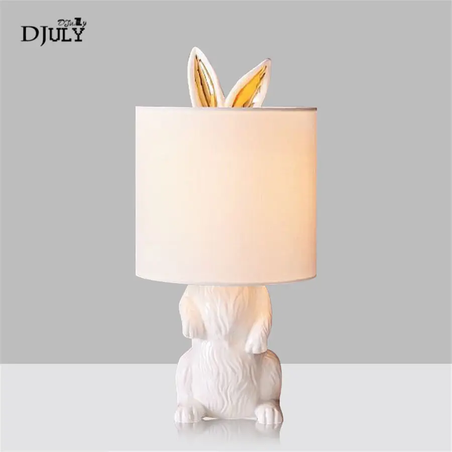 nordic Masked white rabbit resin fabric table lamp for kids bedroom living room modern home deco study desk lamps baby bed light