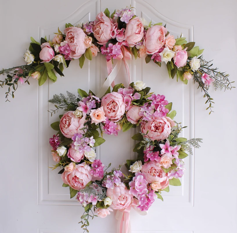 

Artificial Fake Flowers Penoy Wreath Door Hanging Wall Garland Silk Flowers Floral for Christmas Home Wedding Party Decoration