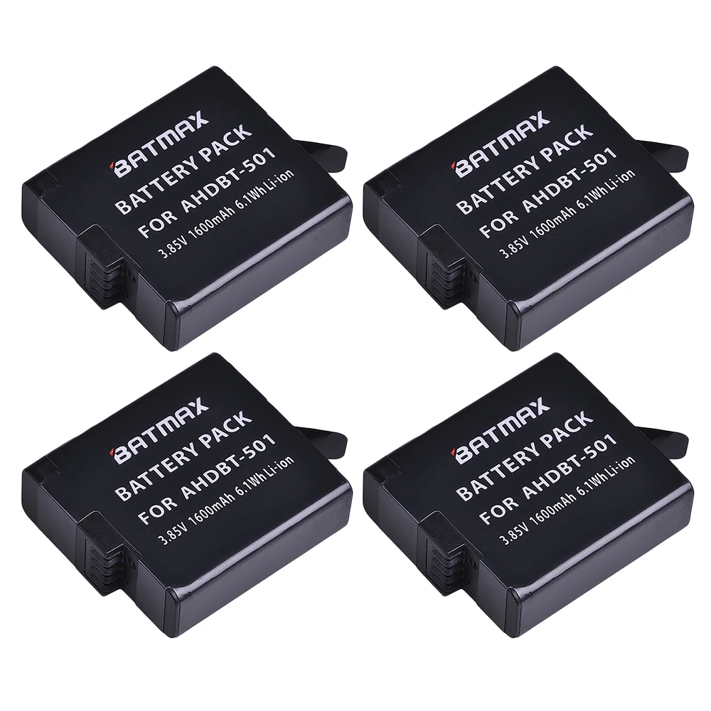 Batmax 4Pcs 1600mAh Battery for Go Pro Hero7 6 hero5 Black Camera Battery