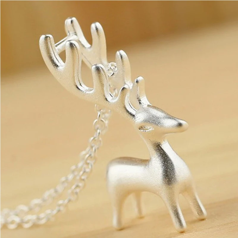

Popular Cute Elk Animals 925 Sterling Silver 3D Deer Pendant Necklace For Women Girls Simple Trendy Choker Accessories