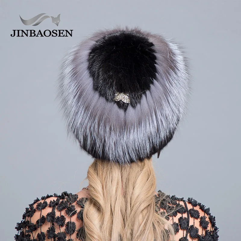 JINBAOSEN Hot Sale Fur Hat Otter With Fox Combined With Fur Fashion Hat Knitted Wool Liner Winter Woman\'s Fur Ski Hat