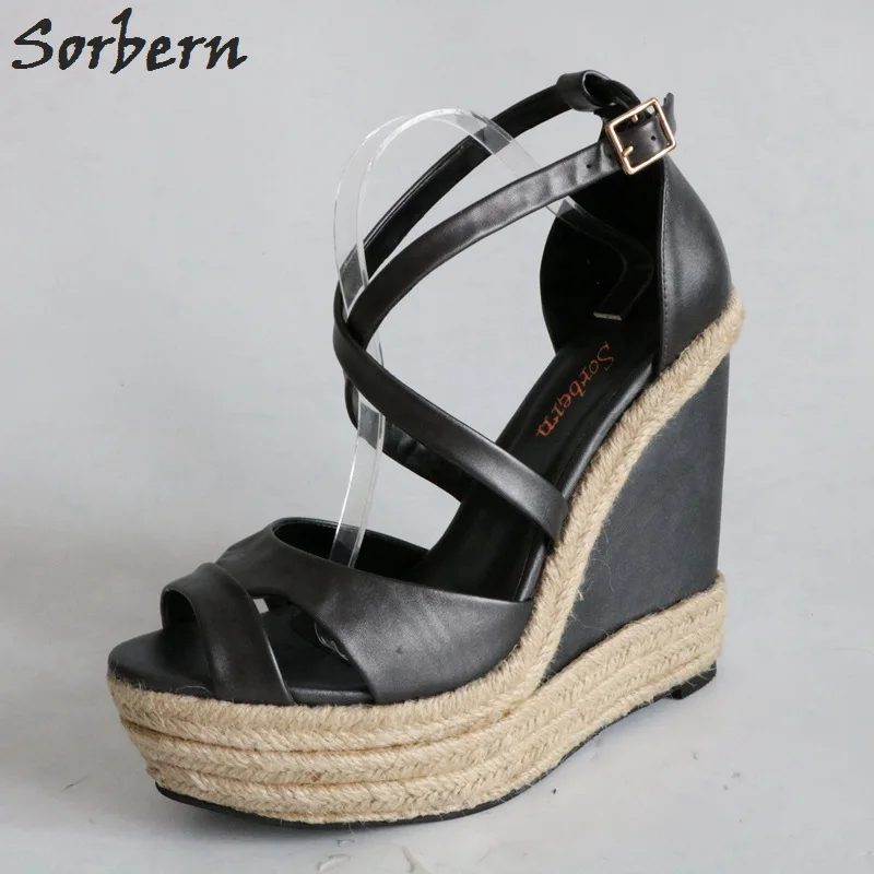 

Sorbern Metallic Cross Straps Women Sandals Wedge High Heels Rope Heels Open Toe Summer Shoes Ladies Wedges Shoes For Women