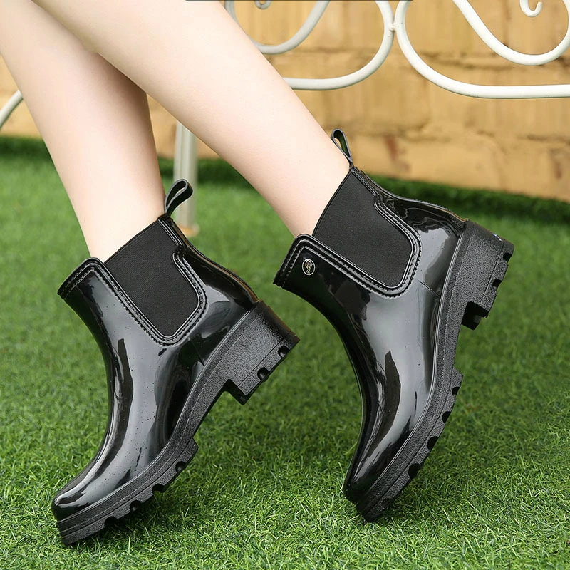 2022 new fashion quality lady PVC rubber shoes warm rain boots bright women\'s high-heeled elastic low-tube rainboots women shoes