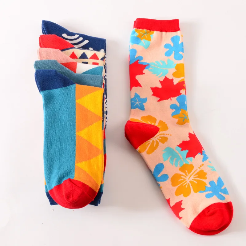 Colour crew cotton happy socks men/women british style casual harajuku designer brand fashion novelty art for couple funny