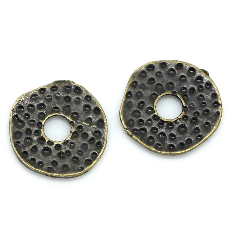 100 PCs Doreen Box Spacer Beads Round Antique Bronze Color Dot Carved For DIY Jewelry Making Accessories 11.5x11mm, Hole:2.8mm