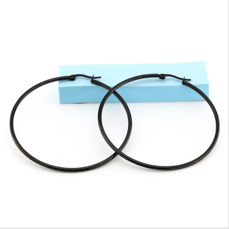 HE04 Titanium Hyperbole Big Hoop Earrings Circle Shape 12mm 70mm 316l Stainless Steel Earring IP Plating No Fade Allergy Free